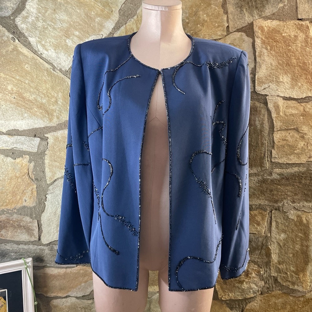 Blue Embellished Open-Front Women's Jacket